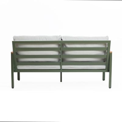 Image showing 6 th LuxenHome 4-Piece Outdoor Aluminum with Wood-Style Plastic Patio Set with Cushions