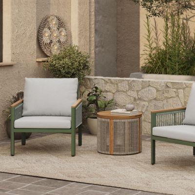 Image showing  Outdoor Aluminum with Wood-Style Plastic Armchairs with Cushions, Set of 2