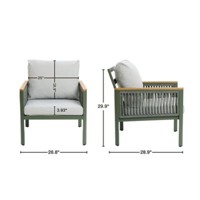 Image showing  Outdoor Aluminum with Wood-Style Plastic Armchairs with Cushions, Set of 2