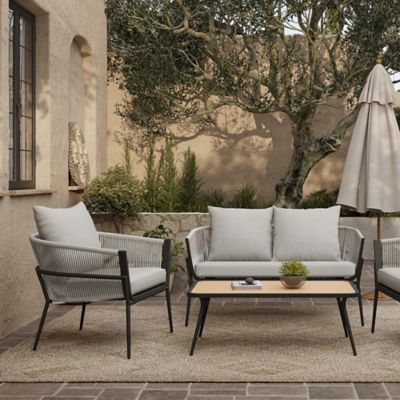 Image showing  4 pc. Outdoor Aluminum with PE Rattan Patio Set with Cushions
