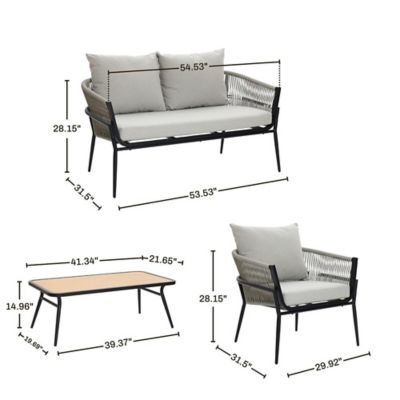 Image showing  4 pc. Outdoor Aluminum with PE Rattan Patio Set with Cushions