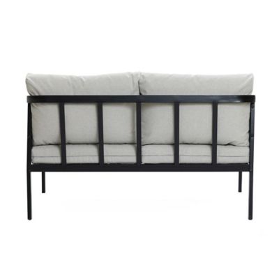 Image showing 6 th LuxenHome Outdoor Black Steel with PE Rattan Loveseat with Cushions and Coffee Table Set