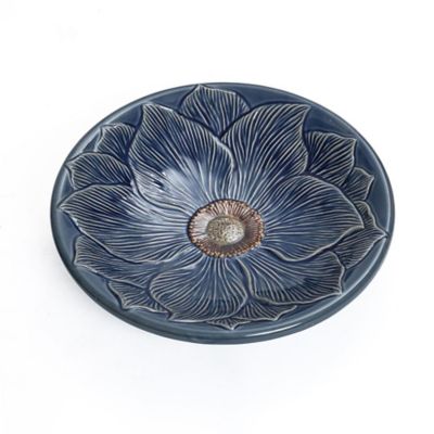 Image showing  Blue Petals and Vines 22-Inch Tall Ceramic Birdbath