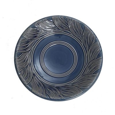 Image showing  Blue Leaves and Swirl 22-Inch Tall Ceramic Birdbath