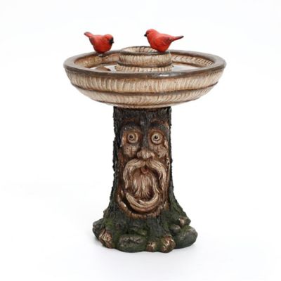 LuxenHome Brown Old Man in Tree 23.4-Inch Tall Resin Birdbath