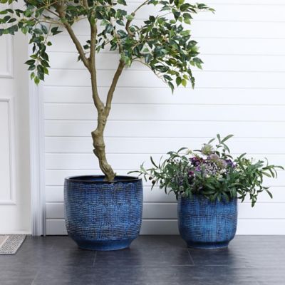 Image showing  Ocean Blue Round Ceramic Planter