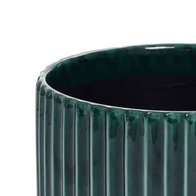 Image showing  Jade Green Ribbed Round Ceramic Planter