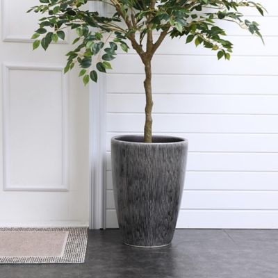 LuxenHome Sea Gray Ripples 17-Inch Tall Ceramic Planter