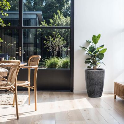 LuxenHome Sea Gray Ripples 17-Inch Tall Ceramic Planter