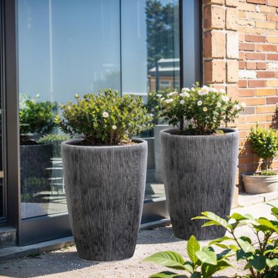 LuxenHome Sea Gray Ripples 17-Inch Tall Ceramic Planter