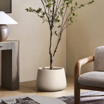 Image showing  Off-White Ribbed 15.55 in. Round Planter