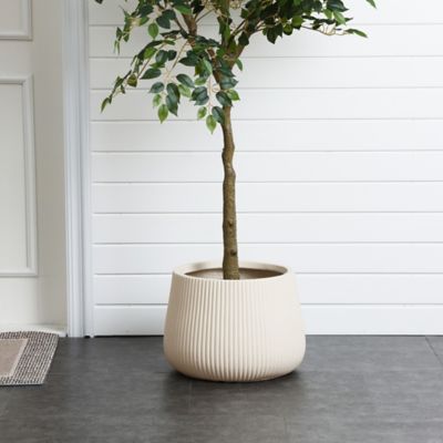 Image showing  Off-White Ribbed 15.55 in. Round Planter