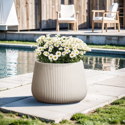 Image showing  Off-White Ribbed 15.55 in. Round Planter