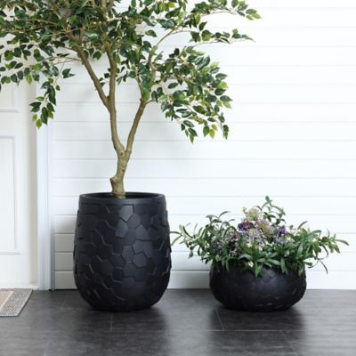 Image showing  Black Beehive Pattern 17.5-Inch Round Planter