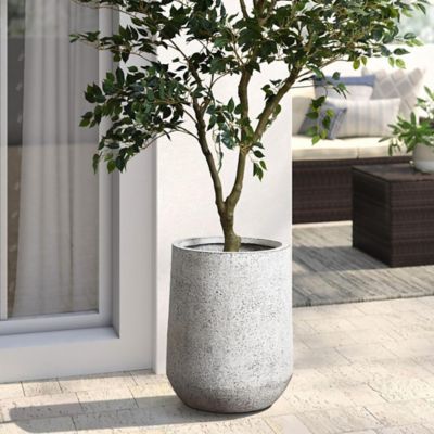 Image showing  Blue and White Flower Pattern Round Tapered MgO Planter, Indoor and Outdoor