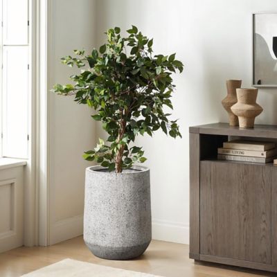 Image showing  Blue and White Flower Pattern Round Tapered MgO Planter, Indoor and Outdoor
