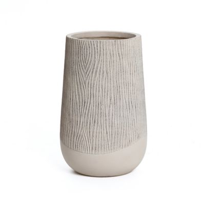 LuxenHome Blended Tan with Wood Pattern Round Tapered MgO Planter, Indoor and Outdoor