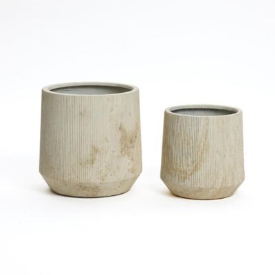 LuxenHome 2-Piece Marble Off-White Ribbed Texture MgO Planter Set, Indoor and Outdoor