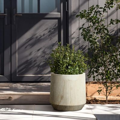 Image showing  2-Piece Marble Off-White Ribbed Texture MgO Planter Set, Indoor and Outdoor