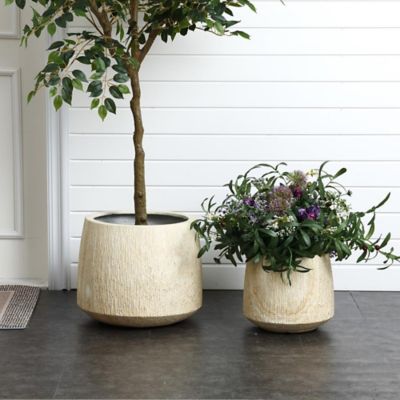 Image showing  2-Piece Marble Brown Ribbed Texture MgO Planter Set, Indoor and Outdoor