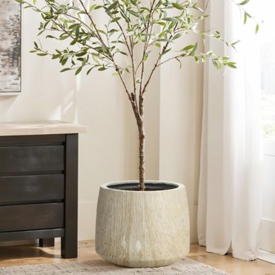 Image showing  2-Piece Marble Brown Ribbed Texture MgO Planter Set, Indoor and Outdoor