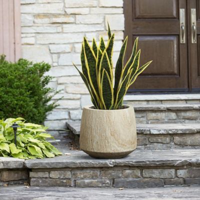 Image showing  2-Piece Marble Brown Ribbed Texture MgO Planter Set, Indoor and Outdoor
