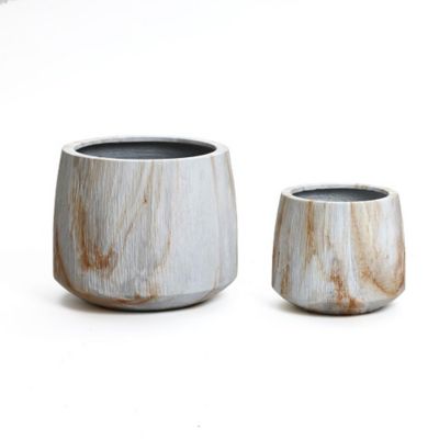 LuxenHome 2-Piece Marble White with Brown Ribbons Texture MgO Planter Set, Indoor and Outdoor