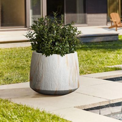 Image showing  2-Piece Marble White with Brown Ribbons Texture MgO Planter Set, Indoor and Outdoor
