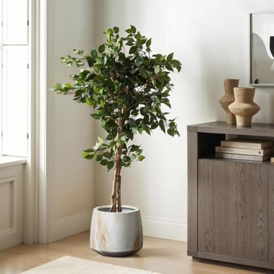 Image showing  2-Piece Marble White with Brown Ribbons Texture MgO Planter Set, Indoor and Outdoor