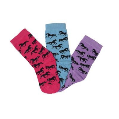 AWST Int'l Youth Lila Galloping Horses Crew Socks- 3 pk., 63-A847-GHCS-Y