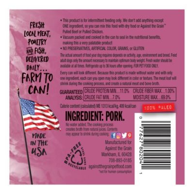 Image showing Against The Grain Nothing Else Adult Grain-Free One Ingredient 100% Pork in Broth Wet Dog Food, 11 oz., Pack of 12 Cans