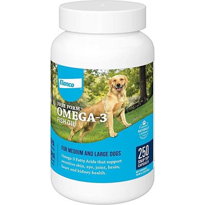 Free Form Omega-3 Fish Oil Supplement Snip Tip Capsules for Medium and Large Dogs, 250 ct.