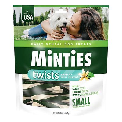 Minties Twists Small Vanilla Mint Flavor Dental Dog Treats for Dogs 10-30 lb.