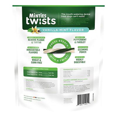Image showing  Twists Small Vanilla Mint Flavor Dental Dog Treats for Dogs 10-30 lb.