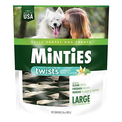 Minties Twists Vanilla Mint Flavor Large Dental Dog Treats for Dogs 30+ lb.