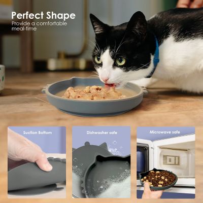 Image showing  Cat Shaped Silicone Pet Bowl with Non-Slip Suction Base