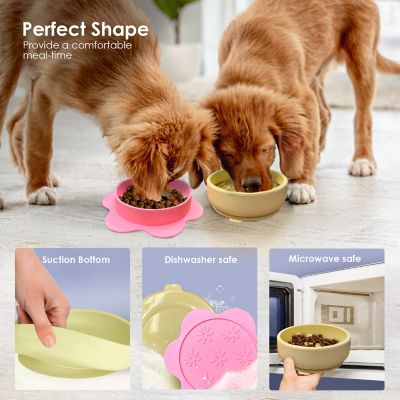 Image showing  Lilac Small Flower-Shaped Silicone Pet Bowl with Non-Slip Suction Base