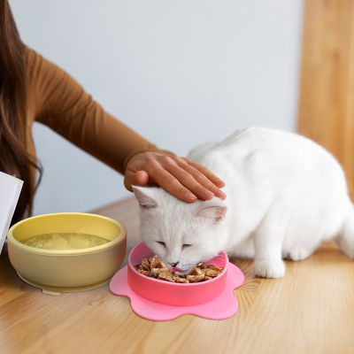 Image showing  Lilac Small Flower-Shaped Silicone Pet Bowl with Non-Slip Suction Base