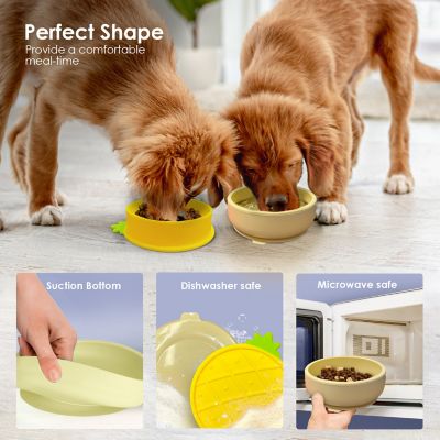 Image showing  Yellow Small Pineapple-Shaped Silicone Pet Bowl with Non-Slip Suction Base