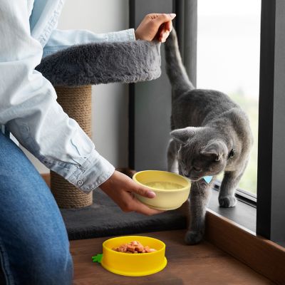 Image showing  Yellow Small Pineapple-Shaped Silicone Pet Bowl with Non-Slip Suction Base