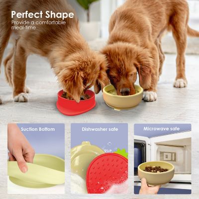 Image showing  Red Small Strawberry Shaped Silicone Pet Bowl with Non-Slip Suction Base