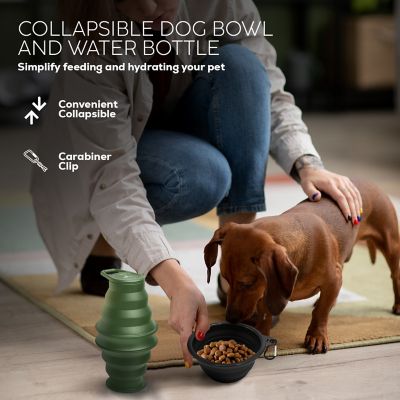 Image showing  Feed N Sip Collapsible Dog Bowl and Water Bottle, Portable Travel Feeding Solution for Pets