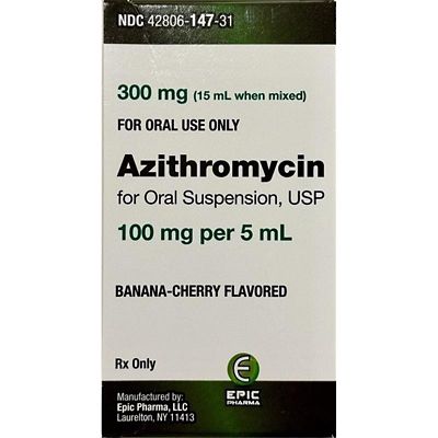 Azithromycin for Oral Suspension, 100 mg/5 mL, 15 mL