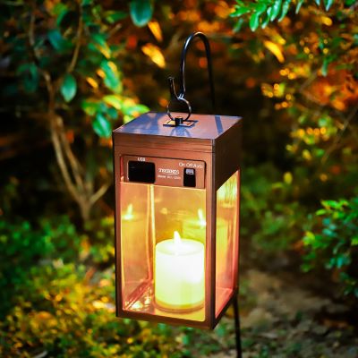 Image showing 2 th Techko Solar Modern Candle Lantern - Large with Hanging Hook