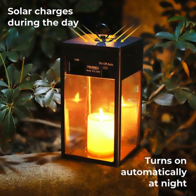 Image showing 3 th Techko Solar Modern Candle Lantern - Large with Hanging Hook