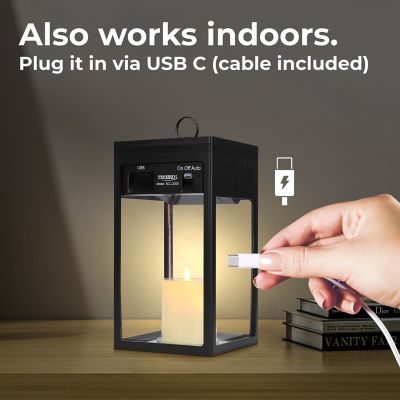 Image showing 4 th Techko Solar Modern Candle Lantern - Large with Hanging Hook