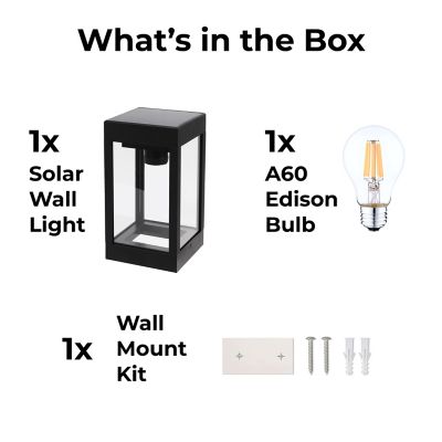 Image showing 8 th Techko Outdoor Solar Wall Light Edison LED Bulb Aluminum Metal Black Sconce, Modern Light Fixture