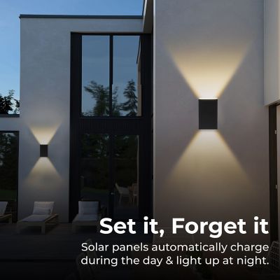 Image showing  Outdoor Solar Wall Light Square Aluminum Metal Black Sconce, Modern Light Fixture