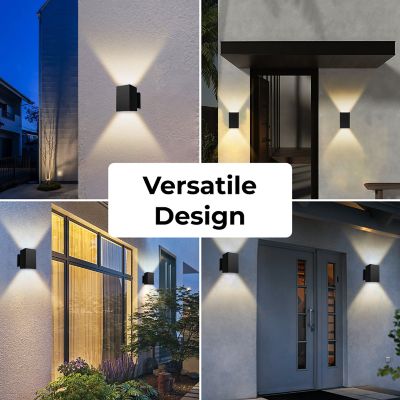 Image showing 5 th Techko Outdoor Solar Wall Light Square Aluminum Metal Black Sconce, Modern Light Fixture