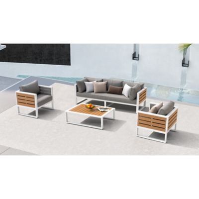 Image showing  Outdoor All-Aluminum Three-Seat Sofa With Cushion And Pillows